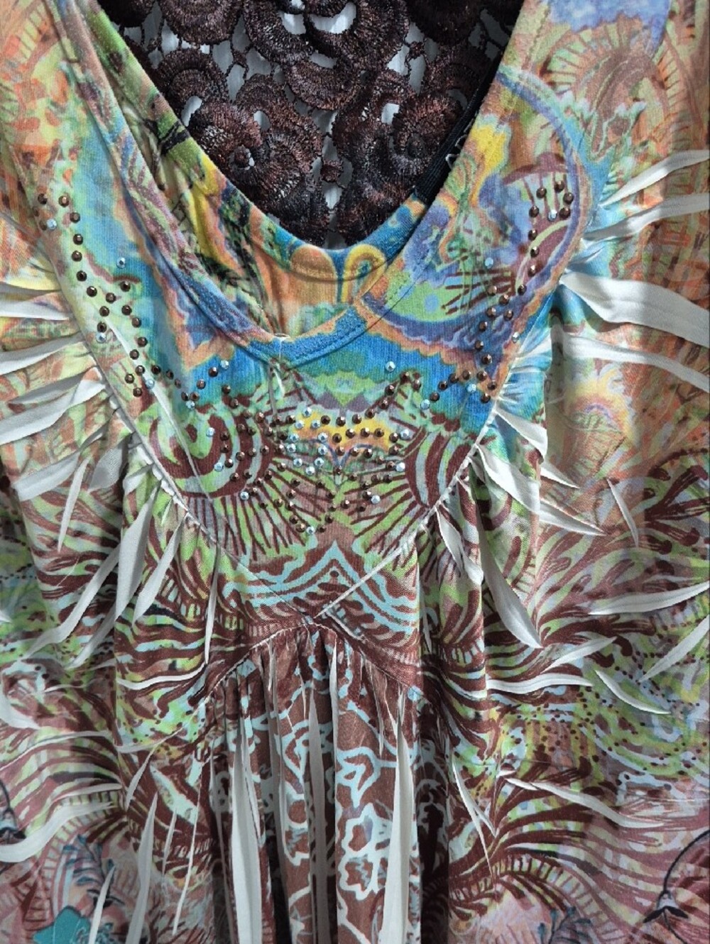 Apt. 9 Multicolor Printed V-Neck Tunic with Brown Lace Trim - Picture 2 of 6